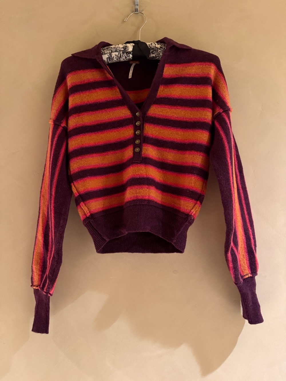 Free People Retro Hazy Sunset Stripe Wool Henley  Sweater.  size xs